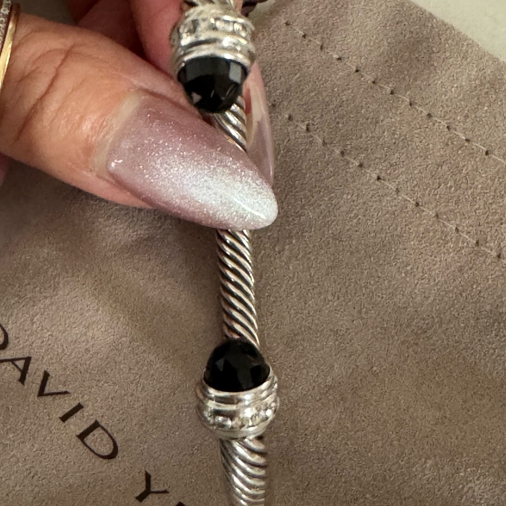 David Yurman Cable Bracelet 925 Sterling Silver 750 BWG Black Onyx Diamonds 5mm - Picture 8 of 12